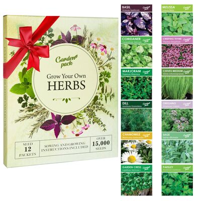 Herb Seeds for planting indoors & outdoors - 12 Varieties, 15000 Seeds Ready to Grow Starter Kit