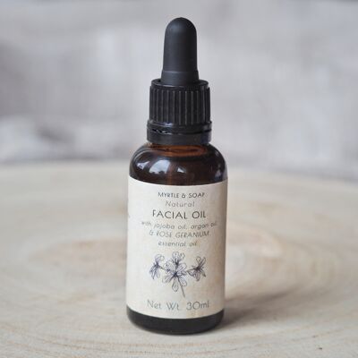 All natural FACIAL OIL with jojoba, argan oil & rose geranium