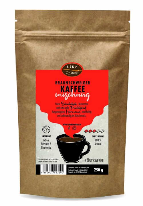 Röstkaffee Braunschweiger Kaffee-Mischung 250g Ganze Bohne