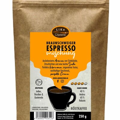 Röstkaffee Braunschweiger Espresso-Mischung 250g Ganze Bohne