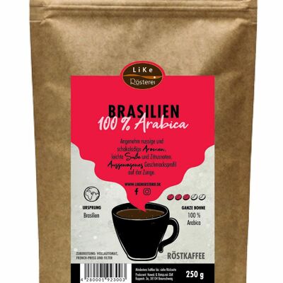 Café torréfié Brésil 250g grains entiers