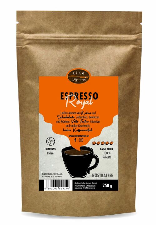Röstkaffee Espresso Royal 250g Ganze Bohne