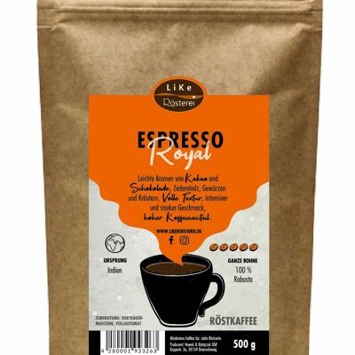 Röstkaffee Espresso Royal 500g Ganze Bohne