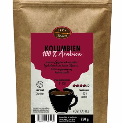 Roasted Coffee Colombia 250g Whole Bean