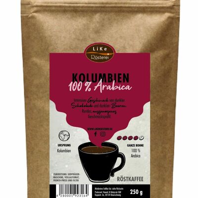 Röstkaffee Kolumbien 250g Ganze Bohne