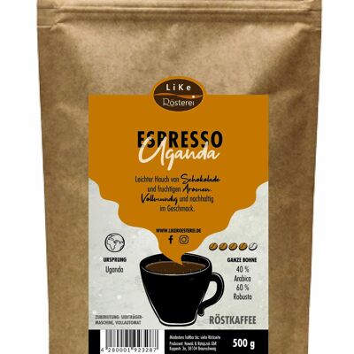 Röstkaffee Espresso Uganda 500g Ganze Bohne