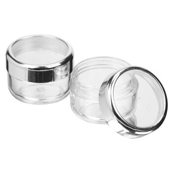 Pot cosmétique, plastique, chromé/coque en verre pour 6 ml, Ø 2,9 cm, hauteur: 2,3 cm 2
