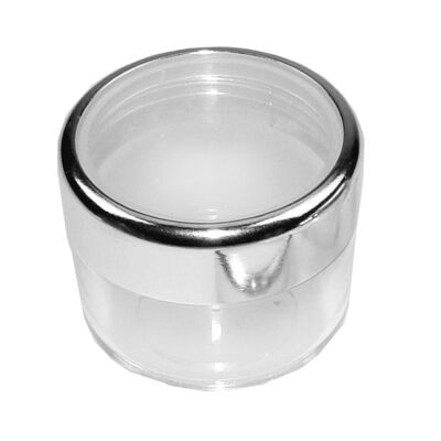 Cosmetic jar, plastic, chrome colored/glass shell for 20 ml, Ø 4 cm, height: 3.2 cm