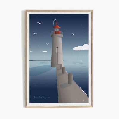 Poster Lighthouse of Villès Martin Saint Nazaire Night 30x40 cm