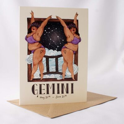 Horoscope greeting card, Zodiac birthday card, Gemini card, Star sign greeting card, Quirky card
