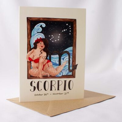 Horoscope greeting card, Zodiac birthday card, Scorpio card, Star sign greeting card, Quirky card