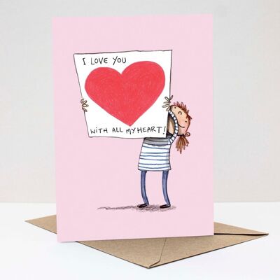 I love you with all my heart Card, Anniversary card, Valentines card, Cute love card