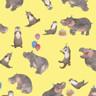 Otter and Hippo gift wrap, Wrapping paper, Cute animal gift wrap, Birthday wrapping paper - 3 sheets (£8.15)