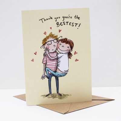 Thank you you're the bestest! Card; Cute and funny card; Thank you card; Watercolour illustration; Thanks