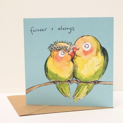 Forever and always Card; Wedding card; Greeting card; Engagement card; Anniversary card; Cute love birds; Animal lovers