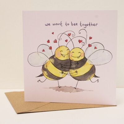 We want to bee together Card, Wedding card, Anniversary card, Valentines card, Bee pun card, Cute Bee card