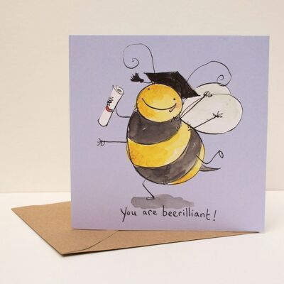 You are beerilliant Card; Graduation card; Cute bee card: Bee pun card