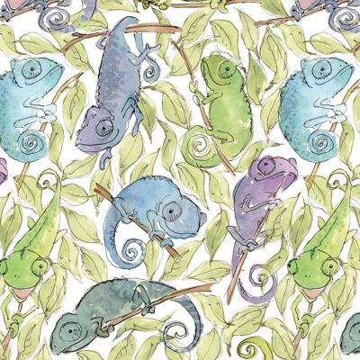 Chameleon gift wrap, Quirky wrapping paper, Cute Chameleons - 3 sheets (£8.15)