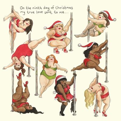 Nine ladies dancing Christmas card, Funny Christmas card, Sexy christmas card, 9th day of Christmas card, Pole dancing christmas card