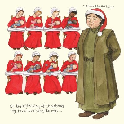 Eight maids a milking Christmas card; Funny Christmas card; Dark humour; 8th day of Christmas card; The handmaids tale christmas card