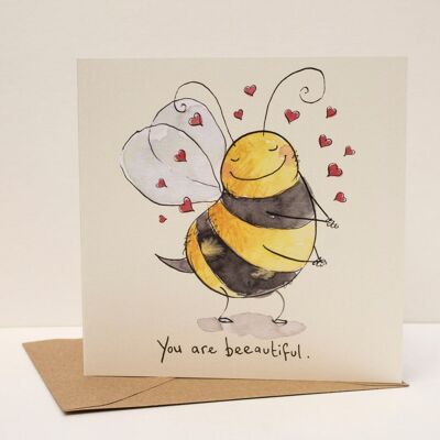 You are beeautiful Card; Valentine card; Anniversary card; Bee pun card; Cute bee card