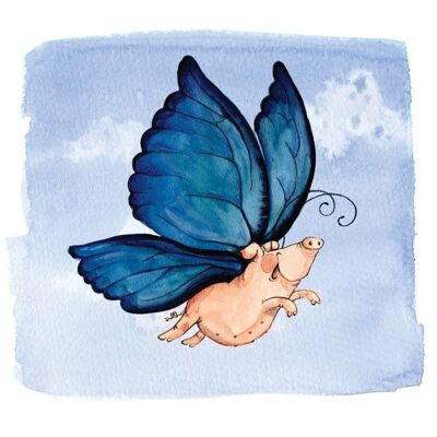 Pigs might fly print; Watercolour painting; Wall art; Childrens print; Bedroom wall decor; Watercolour print; - 4 x 6 inches (£5.50)