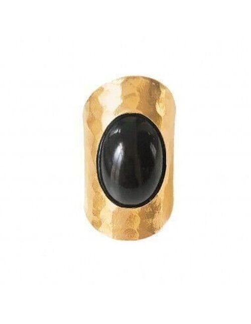 Bague métal stone - or agate noir