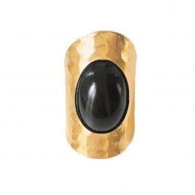 Stone metal ring - black agate gold