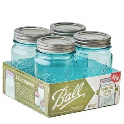 4PK AQUA VINTAGE BALL MASON GLASS 473ML RM