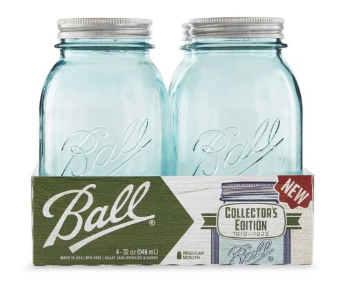 4PK AQUA VINTAGE BALL MASON JARS 946ML RM