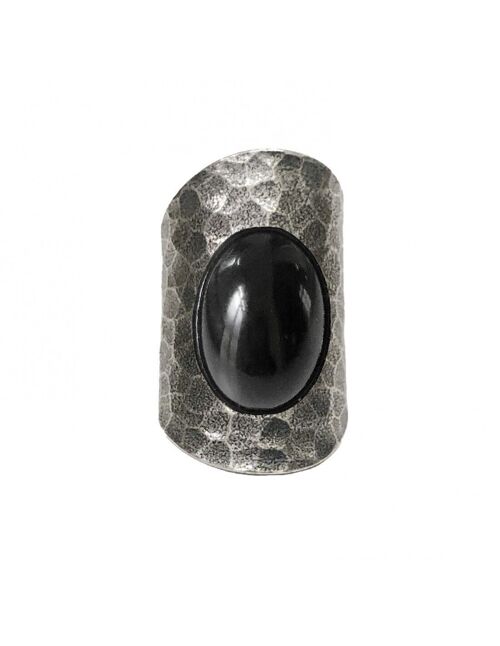 Bague métal stone - argent agate noire