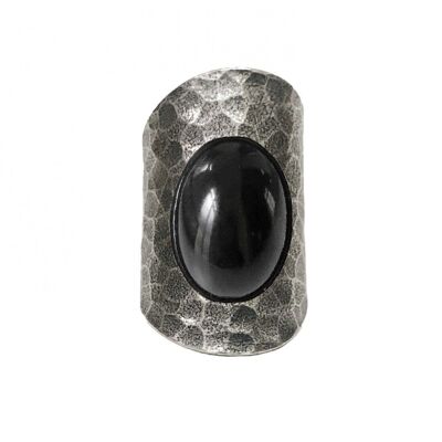 Bague métal stone - argent agate noire