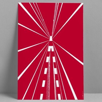 Red bridge on white background Saint Nazaire 30x40 cm