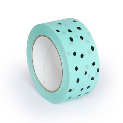 Packing Tape , Printed black polka dot tape on mint