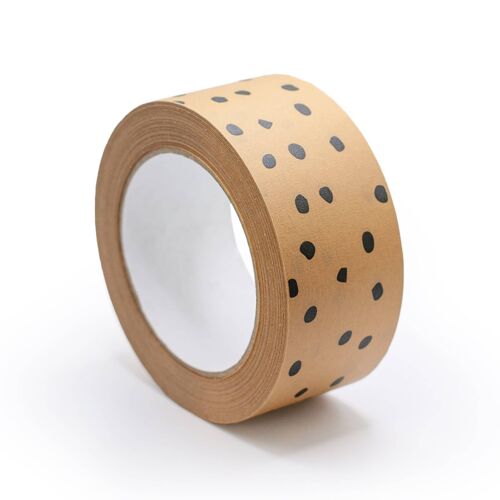 Packing tape - Black polka dot on Kraft