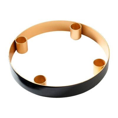 Circle candle holder in black and gold metal with 4 candle holders - D21cm - Christmas decoration