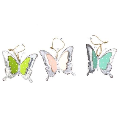 Set of 3 decorative multi-colored metal butterflies to hang 13 cm