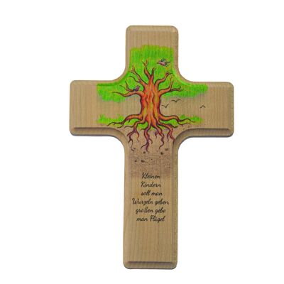 grande croix en bois pour enfant, arbre de vie