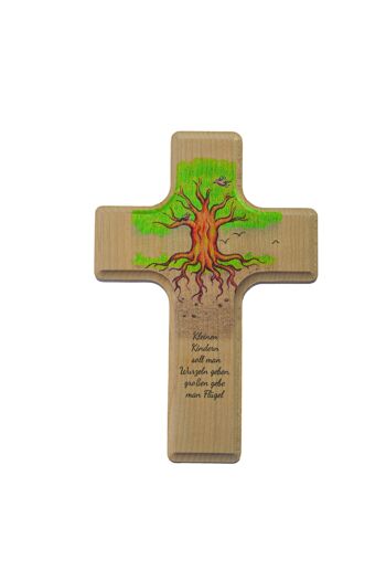 grande croix en bois pour enfant, arbre de vie 1