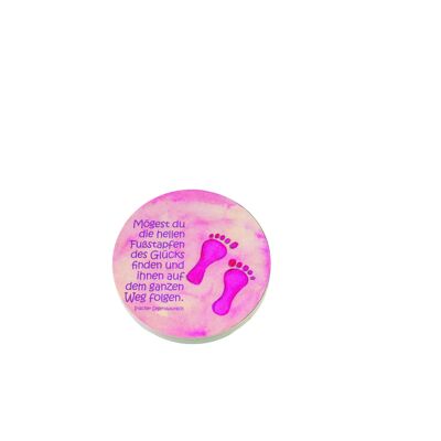 Round wooden picture, small feet pink