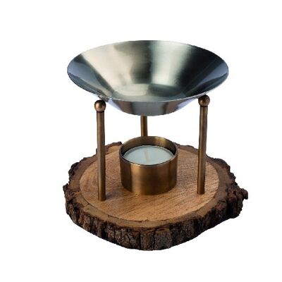 Lampe à huile "disque de bois" finition antique bronzée