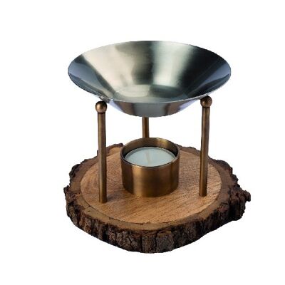 “Wood disc” oil lamp in bronzed antique finish