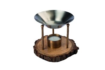 Lampe à huile "disque de bois" finition antique bronzée 1