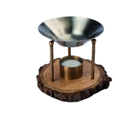 “Wood disc” oil lamp in bronzed antique finish