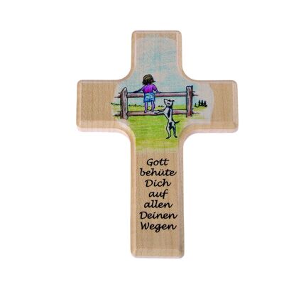 Gran cruz de madera para niños, bien protegida.