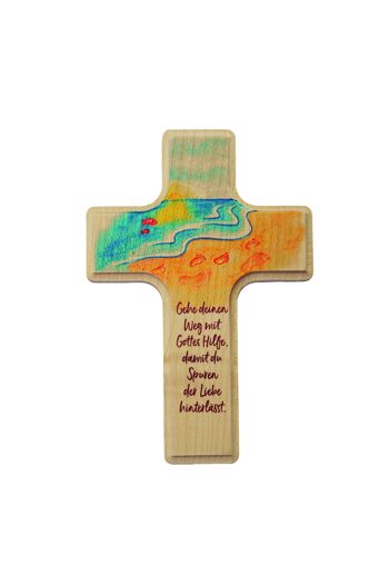 grande croix en bois pour enfants, empreintes de pas