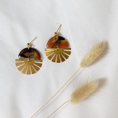 Indie Resin Tortoiseshell Brass Half Sun Charm Ball Stud Earring