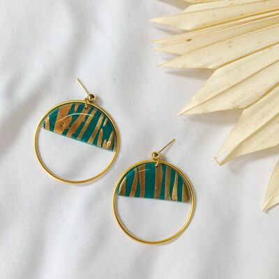 Coco Resin Green Tiger Large Hoop Ball Stud Earring