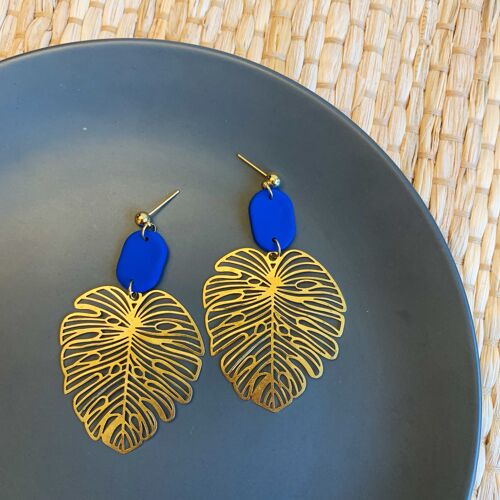 Georgia Blue Large Leaf Ball Stud Earring