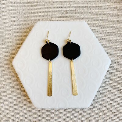 Boucles d'Oreilles Lola Black Clay Diamond With Long Brass Charm Ball Stud